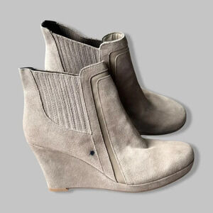 Dolce Vita Taupe Suede Leather Wedge  Booties